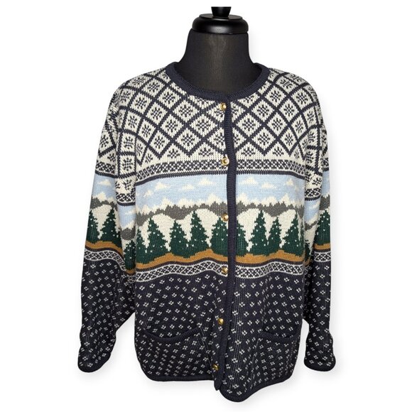 Croft & Barrow Knit Button Front Winter Scene Forrest Cardigan Size XL - Picture 1 of 14